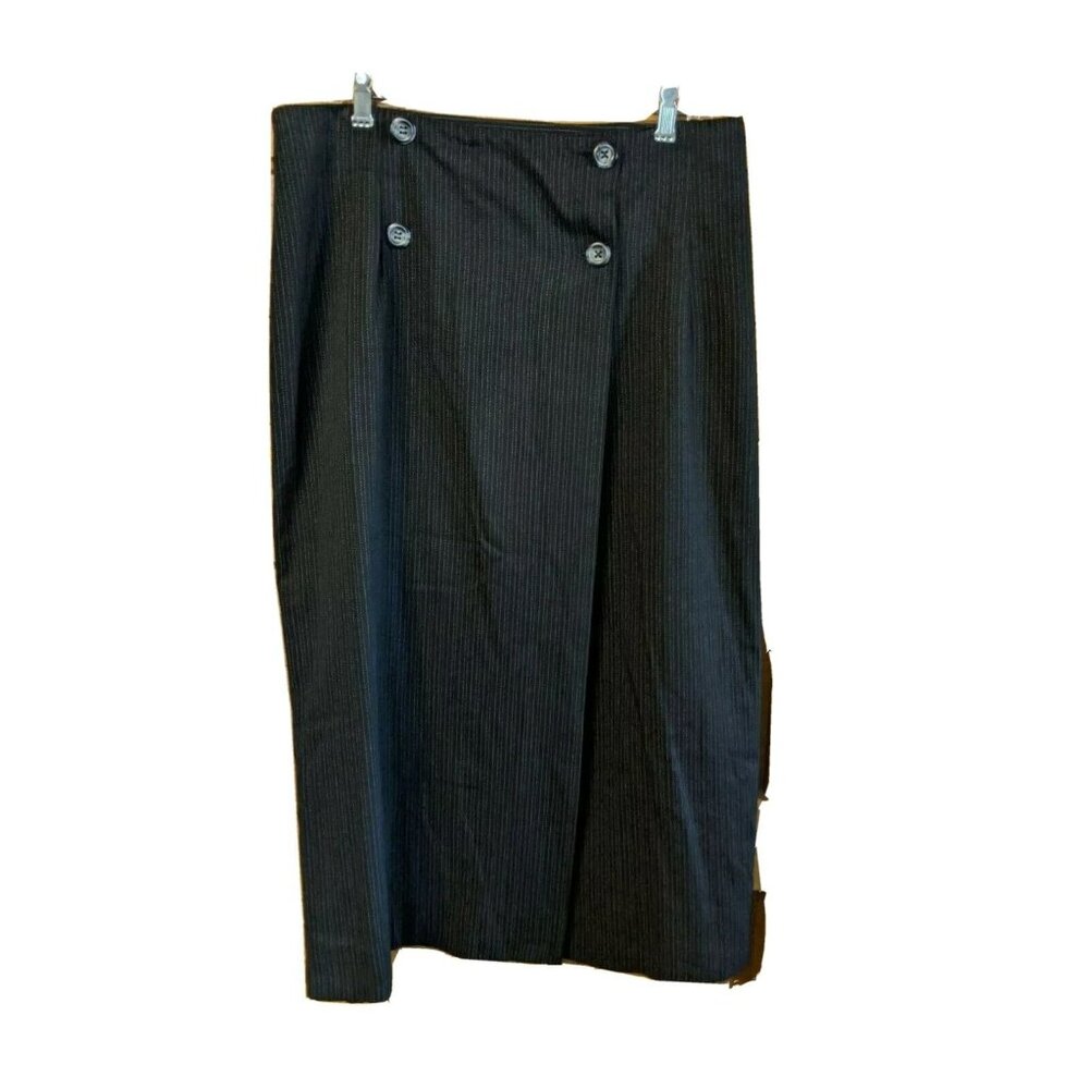 Kathy Ireland Size 13/14 Skirt Pinstriped Wrap Black Modest  Junior